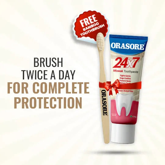 Orasore 24x7 Miswak Duo | Natural Toothpaste 100g & Clear Mouthwash 100ml |  Fights 7 Dental Problems & Prevents Bad Breath | Zero Color & Zero Alcohol Mouthwash | Free Bamboo Toothbrush