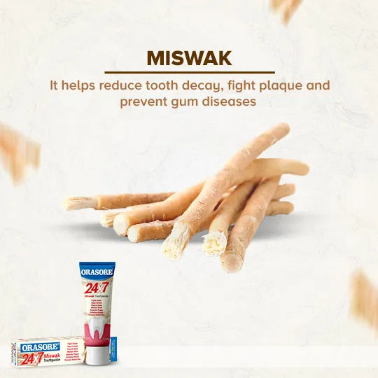 Orasore 24x7 Miswak Duo | Natural Toothpaste 100g & Clear Mouthwash 100ml |  Fights 7 Dental Problems & Prevents Bad Breath | Zero Color & Zero Alcohol Mouthwash | Free Bamboo Toothbrush