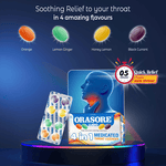 Load image into Gallery viewer, Orasore Ludo Medicated Throat Lozenges | Ayurvedic Relief for Sore Throat, Cough & Irritation | 4 Amazing Flavors Orange, Honey Lemon, Lemon Ginger, & Black Currant | Pack of 10 Strips