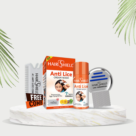 Hairshield Lice Terminator Combo | #1 Anti Lice 1 Wash 30ml Solution with Plastic Comb Pack + 1 Original Stainless Steel Micro-Grooved Teeth Comb | Safe for Kids, Men & Women