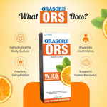 Load image into Gallery viewer, Orasore ORS Ready to Drink Oral Rehydration Solution | Vital Electrolytes for Instant Hydration | Helps Restore Fluids Lost Due to Heat, Sweating, Loose Motion & Vomiting | WHO Formula | Orange Flavour (Pack of 4)