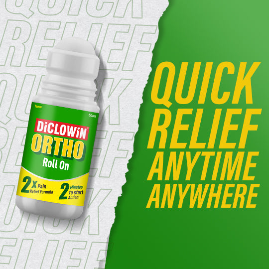 Diclowin Ortho Roll On(50ml) | Mess-free Applicator for Back, Foot, Neck, Shoulder, Leg, Sciatica & Hand Pain | Works on Muscles with 2x Cooling Power Formula | Non Staining, Long Lasting & Fast Absorbing(Pack of 2)