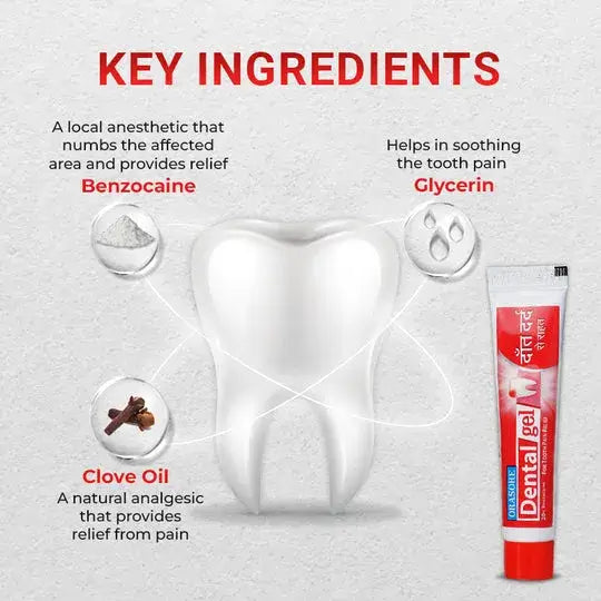 Orasore Dental Gel | Instant Tooth, Gum & Dental Pain Relief Gel with Benzocaine and Clove Oil (Pack of 4 x 10gm)