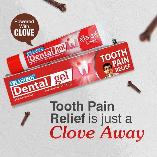 Orasore Dental Gel | Instant Tooth, Gum & Dental Pain Relief Gel with Benzocaine and Clove Oil (Pack of 4 x 10gm)
