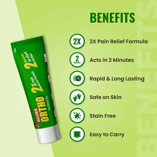 Diclowin Ortho Pain Relief Gel 50g | Advanced 2x Powerful Formula | Muscle Aches, Chronic, Joint Discomfort, Arthritis, Strains & Sprains | Non-Staining, Long Lasting & Fast Absorbing (Pack of 2)