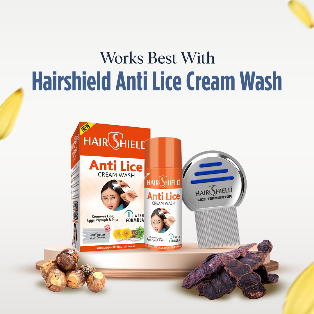 Hairshield Lice Terminator Combo | #1 Anti Lice 1 Wash 30ml Solution with Plastic Comb Pack + 1 Original Stainless Steel Micro-Grooved Teeth Comb | Safe for Kids, Men & Women