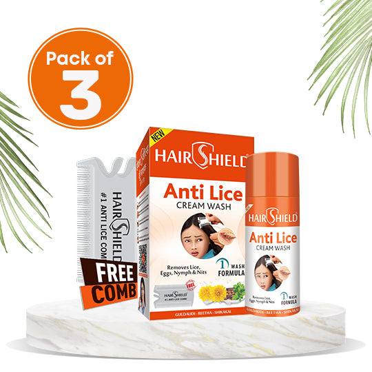Hairshield Anti Lice Cream Wash (Pack of 3) Each Pack with New Big Lice Specialist Comb | Made with Guldaudi, Reetha & Shikakai