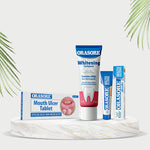 Load image into Gallery viewer, Orasore Perfect Trio Combo | Mouth Ulcer Gel 12g + Mouth Ulcer Tablets (10) with Free Pen + nHAp Whitening Toothpaste 100g