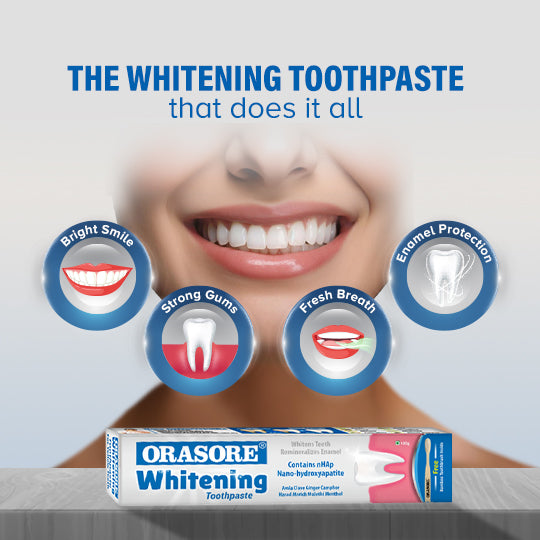 Orasore Whitening Toothpaste 100gm with nHAp & Free Bamboo Brush | Peroxide-Free | Enamel Remineralizer | Natural Extracts to Reduce Sensitivity, Fight Cavities & Remove Gum Diseases (Pack of 1)
