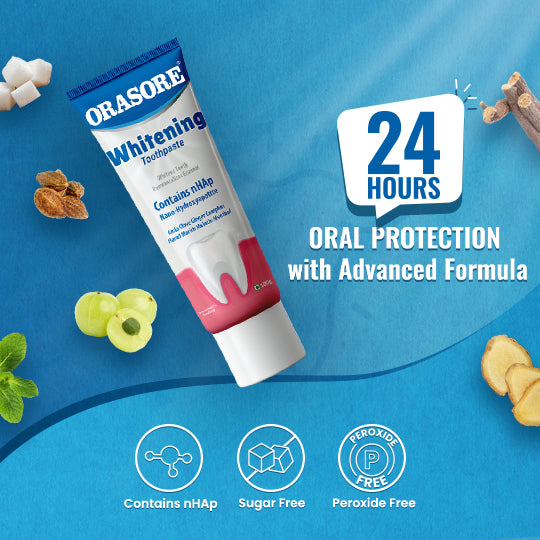 Orasore Whitening Toothpaste 100gm with nHAp & Free Bamboo Brush | Peroxide-Free | Enamel Remineralizer | Natural Extracts to Reduce Sensitivity, Fight Cavities & Remove Gum Diseases (Pack of 1)