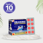 Load image into Gallery viewer, Orasore Night Lozenges with Melatonin 3mg, Eucalyptus & Menthol | Promotes Relaxation & Sleep | Fast Relief from Throat Irritation & Cough | Natural | Strawberry Flavor (Pack of 10 Strips)