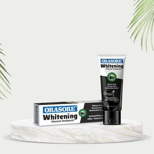 Orasore Whitening Charcoal Toothpaste 120gm | With Activated Charcoal & Nano Hydroxyapatite | Fights Stains, Removes Plaque & Strengthens Enamel | Sugar-Free | Free Organic Bamboo Toothbrush