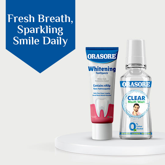 Orasore Whitening Duo | nHAp Toothpaste 100g & Clear Mouthwash 250ml | Peroxide-Free | Refreshing, Reduces Sensitivity & Whitens Teeth | No Color & No Alcohol | Free Bamboo Toothbrush