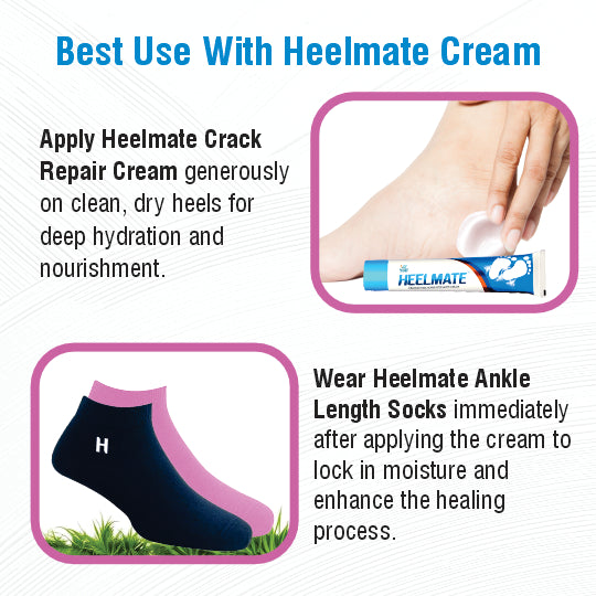 Heelmate Moisture Lock Combo | Cracked Heel Repair Cream (Pack of 6) + Free Blue & Pink Socks | Deep Healing for Dry, Cracked Heels | Breathable & Reusable Socks Included