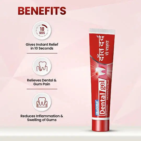 Orasore Dental Gel | Instant Tooth, Gum & Dental Pain Relief Gel with Benzocaine and Clove Oil (Pack of 4 x 10gm)