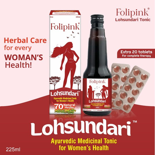 Folipink Lohsundari – Ayurvedic Medicinal Tonic for Women's Health (225ml + Extra 20 Tablets)