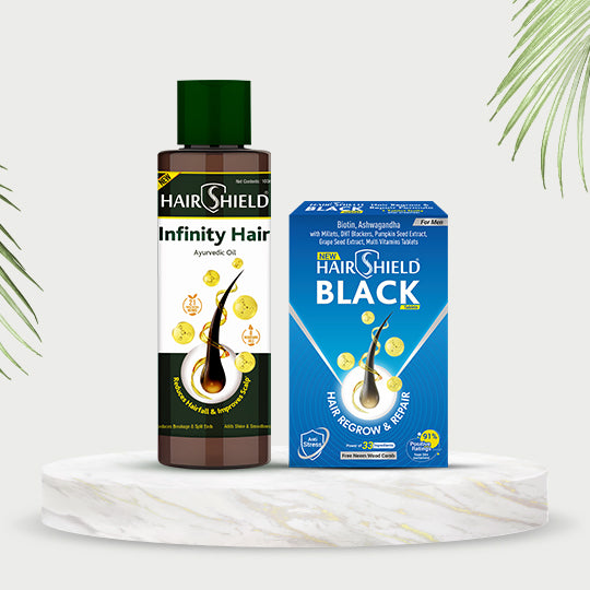 Hairshield Men Anti Hairfall Duo Pack | Infinity Hair Ayurvedic Oil 100ml & Daily Biotin Vegetarian Tablet | Promotes Hair Growth, Stops Hairfall, Reduces Breakage & Receding Hairline | Powered with 33 Ingredients| Free Neem Comb