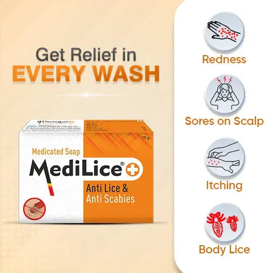 MEDILICE PLUS MEDICATED SOAP (Pack of 2) | Permethrin & Cetrimide | Anti Scabies, Anti Lice & Anti Itch | Suitable For All Skin Types of Men & Women