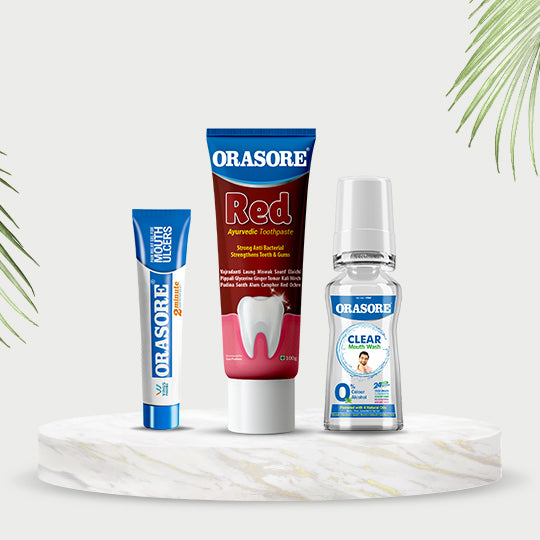 Orasore Red Combo | Mouth Ulcer Gel 12g + Clear Mouth Wash 100ml + Ayurvedic Red Toothpaste 100g