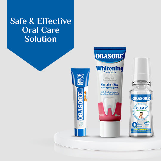 Orasore Whitening Combo | Mouth Ulcer Gel 12g + Clear Mouth Wash 100ml + Whitening Toothpaste 100gm