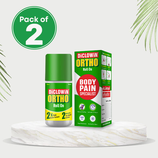 Diclowin Ortho Roll On(50ml) | Mess-free Applicator for Back, Foot, Neck, Shoulder, Leg, Sciatica & Hand Pain | Works on Muscles with 2x Cooling Power Formula | Non Staining, Long Lasting & Fast Absorbing(Pack of 2)