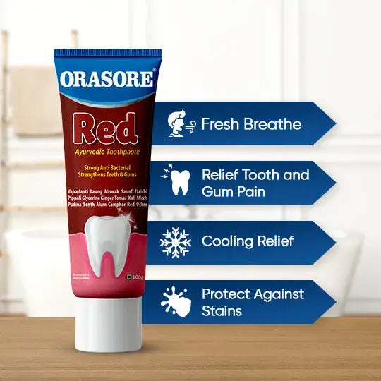 Orasore Red Toothpaste with Free Bamboo Brush | Anti-Sensitivity, Anti-bacterial, Anti-oxidant & Anti-inflammatory | 14 Clinically Proven Ayurvedic Extracts for Bad Breath, Dental Stains (Pack of 2)