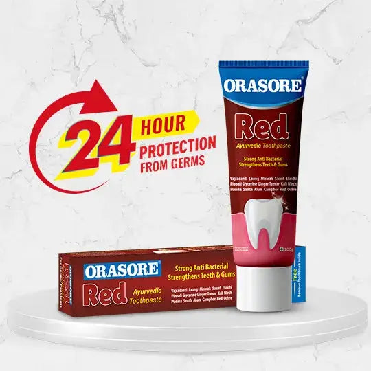 Orasore Red Toothpaste with Free Bamboo Brush | Anti-Sensitivity, Anti-bacterial, Anti-oxidant & Anti-inflammatory | 14 Clinically Proven Ayurvedic Extracts for Bad Breath, Dental Stains (Pack of 2)