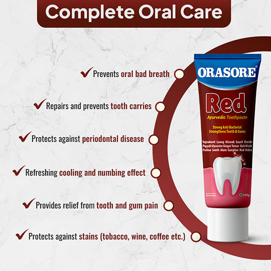 Orasore Red Combo | Mouth Ulcer Gel 12g + Clear Mouth Wash 100ml + Ayurvedic Red Toothpaste 100g
