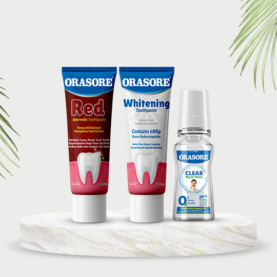 Orasore Toothpaste Combo | nHAp Whitening Toothpaste 100g + Ayurvedic Red Toothpaste 100g + Orasore Mouth Wash 100ml