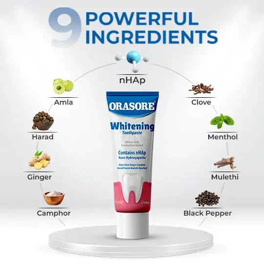 Orasore Whitening Toothpaste 100gm with nHAp & Free Bamboo Brush | Peroxide-Free | Enamel Remineralizer | Natural Extracts to Reduce Sensitivity, Fight Cavities & Remove Gum Diseases (Pack of 1)