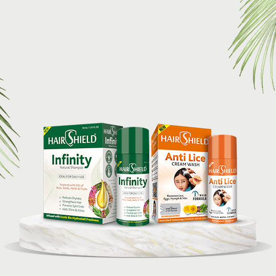 Hairshield Hair Care Kit | 1 Anti Lice Cream Wash + 1 Infinity Natural Shampoo | Dermatologically Tested | For Regular Hair & Scalp Cleansing