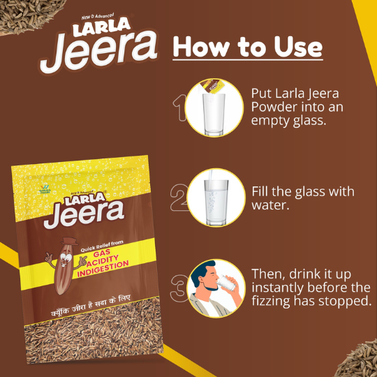 Larla Jeera Sachet 5g | Fast Relief from Acidity, Heartburn, Acid Reflux, Nausea, Gas, & Bloating | Made with Asli Desi Jeera | Pack of 30 x 5g Sachets (30 Sachet, Jeera)