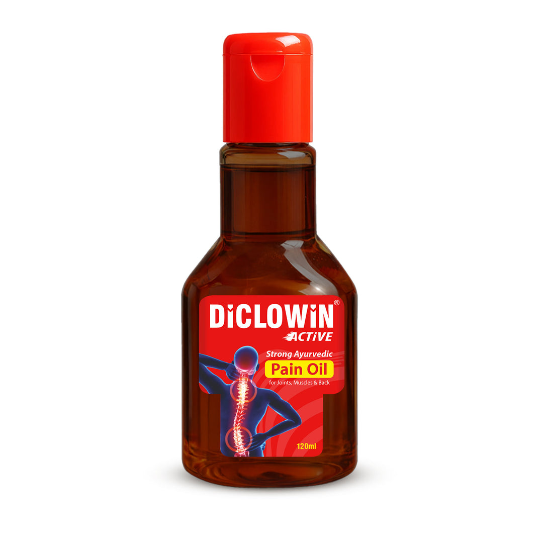 Diclowin Active Strong Ayurvedic Pain Oil for Joints, Muscles & Back | Fast Acting Herbal Massage Oil | Deep Warming Formula | Quick Absorption | 120ml