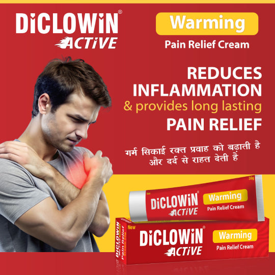Diclowin Active Warming Pain Relief Cream | Fast-Acting Muscle &amp; Joint Pain Relief | Non- Greasy, Soothing Warmth for Sprains, Stiffness, and Aches | Compact &amp; Travel-Friendly | 30g (Pack of 2)