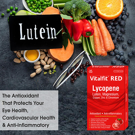 Vitalfit Red Lycopene Lutein Zinc Chromium Softgels | Anti Oxidant Supplement | Supports Cardiac, Bone, Vision & Skin Health | For Men and Women(Pack of 1)