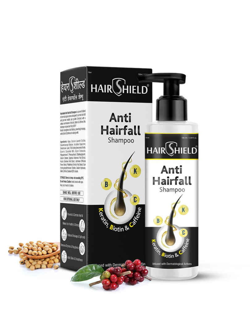 Hairshield Anti Hairfall Daily Shampoo | Plant Keratin, Biotin & Caffeine | Cleanses Scalp, Controls Frizz, Hair Breakage & Split Ends | Developed by Experts | Paraben Free | Shining Black | 100ml