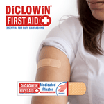 Load image into Gallery viewer, DiCLOWiN Washproof Medicated Bandage | Antiseptic &amp; Hypoallergenic Plaster for Injury, Cuts, Wounds &amp; Abrasions | Flexible, Non-Staining &amp; Long Lasting | For Kids &amp; Adults | 100 Strips
