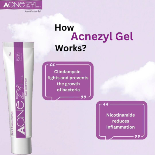 Acnezyl Acne Control 15g Gel with Nicotinamide & Clindamycin(Pack Of 1)| Improves Skin Texture, Shrinks Pimples & Reduces Blemishes | Clinically Proven | For Women & Men