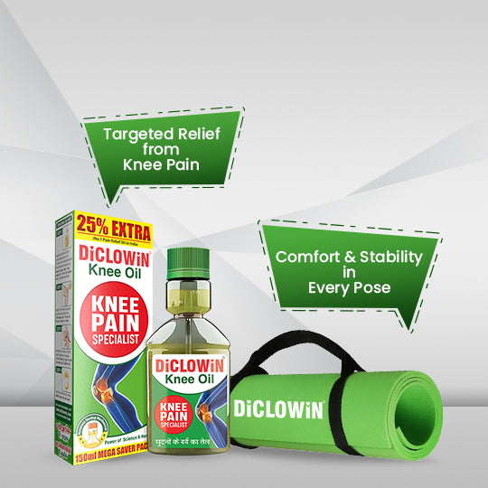 DiCLOWiN Yoga Combo: Knee Pain Oil (150ml) + Anti-Slip Yoga Mat for Seniors (6mm) | Joint & Arthritis Relief with Deep Penetrating Action | Exercise, Stretch, and Rest with Lasting Comfort & Mobility