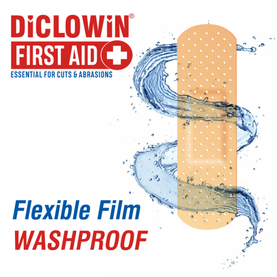 DiCLOWiN Washproof Medicated Bandage | Antiseptic & Hypoallergenic Plaster for Injury, Cuts, Wounds & Abrasions | Flexible, Non-Staining & Long Lasting | For Kids & Adults | 100 Strips