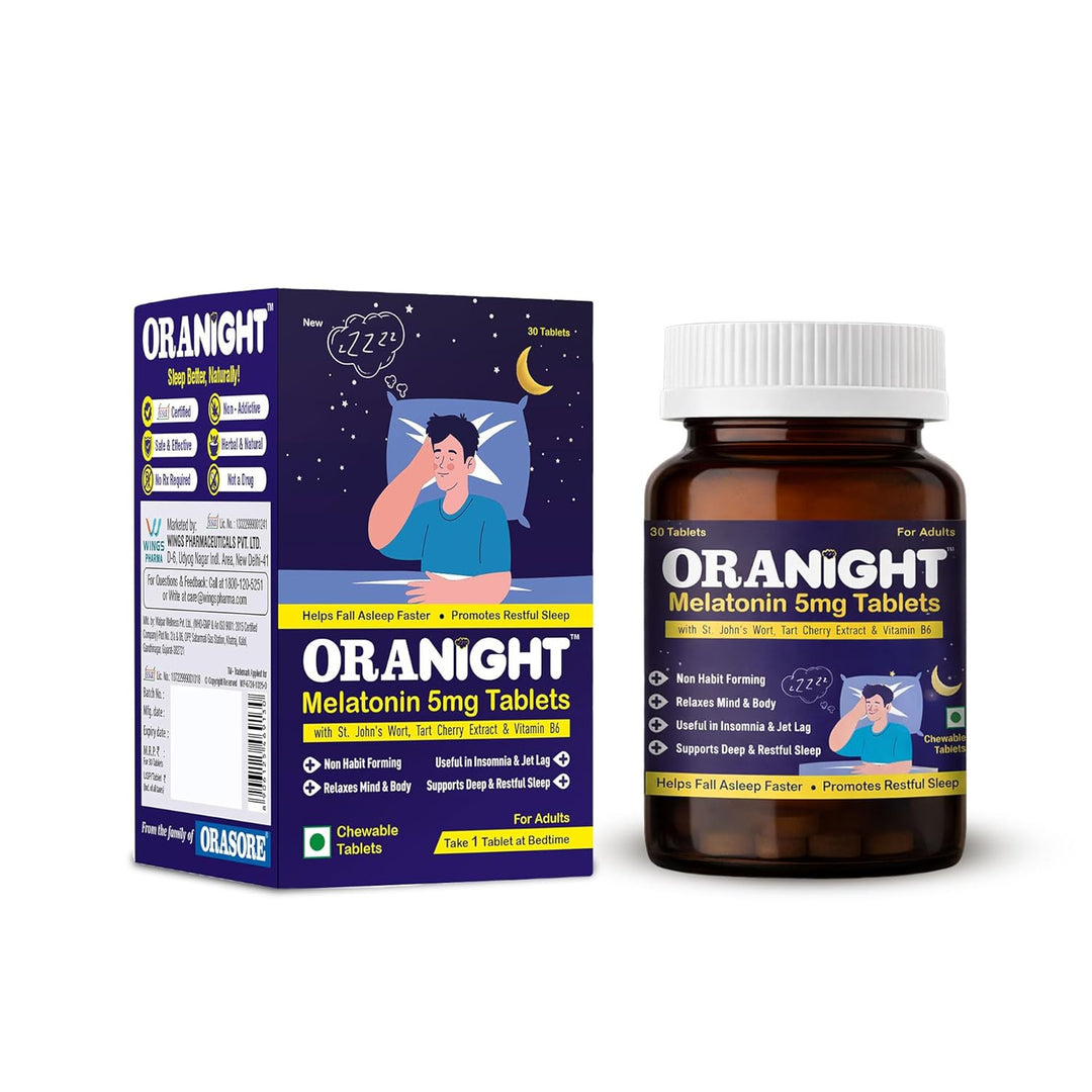 Oranight Melatonin 5mg Chewable Tablets in Chocolate Flavour | Sleep Support Supplement with St. John’s Wort, Tart Cherry Extract & Vitamin B6 | Helps Relax Mind & Body & Support Natural Sleep Cycle | 30 Tablets