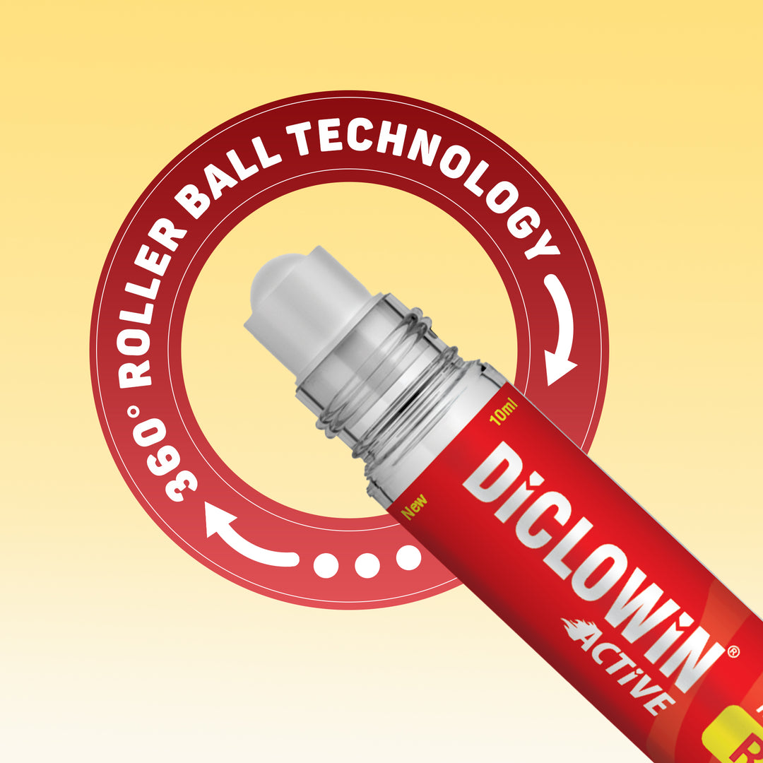 Diclowin Active Pain Relief Roll-On | With 4 Natural Oils, Camphor & Menthol | Ideal For Headache, Muscle & Joint Pain | Non-Greasy & Easy to Use | 10ml
