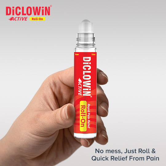 Diclowin Active Pain Relief Roll-On | With 4 Natural Oils, Camphor & Menthol | Ideal For Headache, Muscle & Joint Pain | Non-Greasy & Easy to Use | 10ml