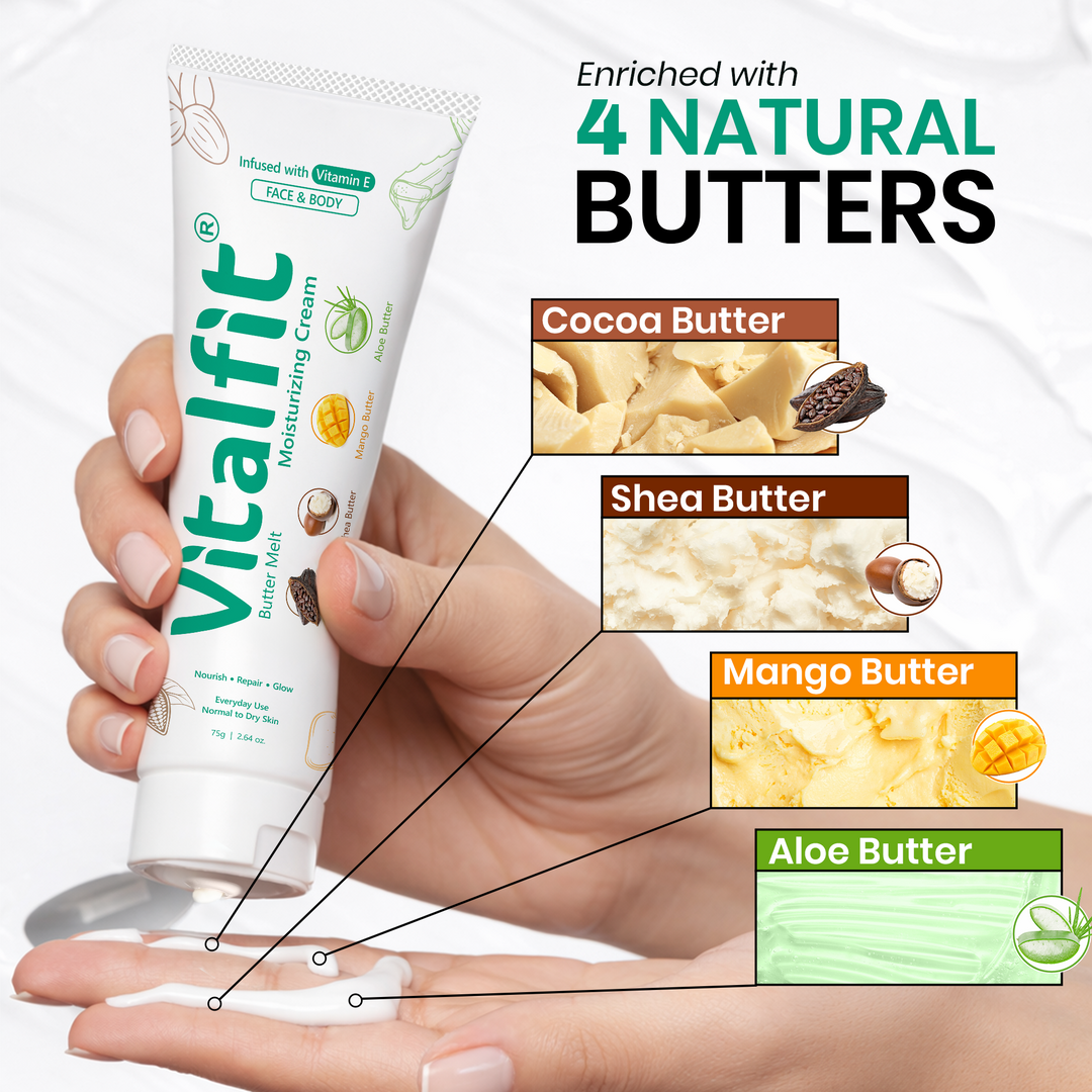Butter Melt Moisturizing Cream with Vitamin E | Face & Body Cream with Cocoa, Shea, Mango & Aloe Butters | Deep Nourishing Moisturizer for Normal to Dry Skin | 75g
