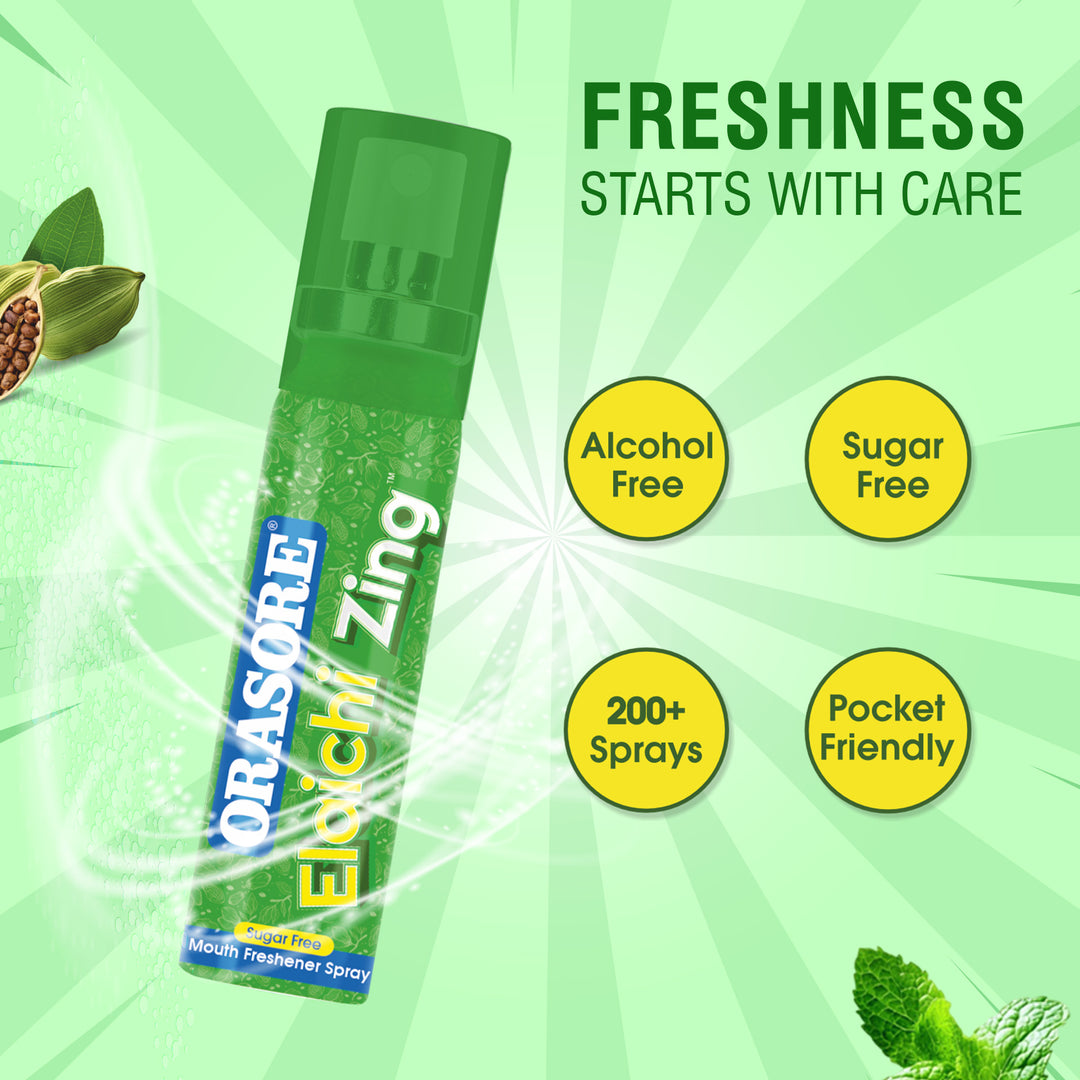 Orasore Elaichi Zing Mouth Freshener Spray | Alcohol-Free, Sugar-Free, 200+ Sprays | Instant Fresh Breath | Pocket Friendly Mouth Spray with Natural Ingredients (Pack of 2)