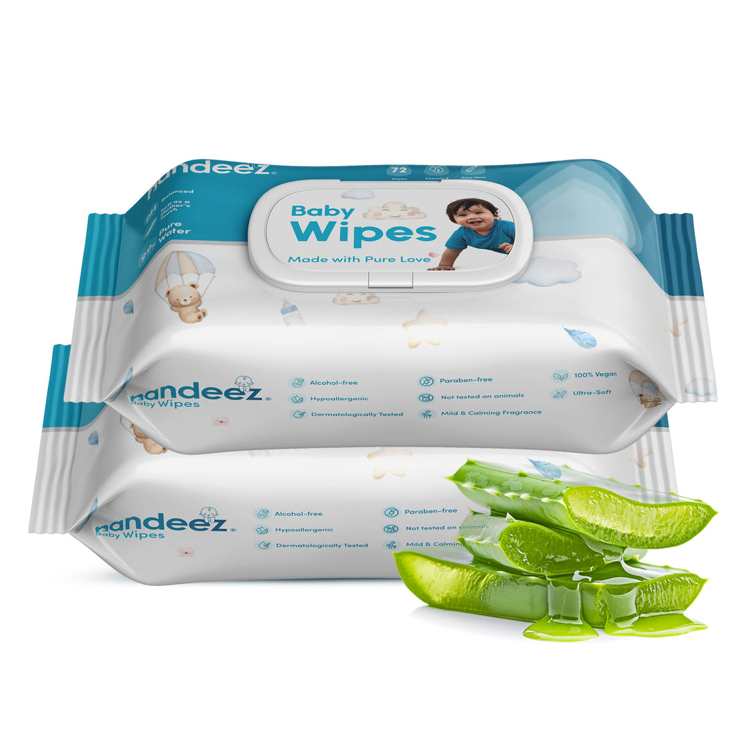 Handeez Baby Wipes with 99% Pure Water | Vitamin E & Aloe Vera | Unscented & Ultra Soft for Sensitive Skin | Free from Sulphates, Parabens & Alcohol 72 Count (Pack of 2)