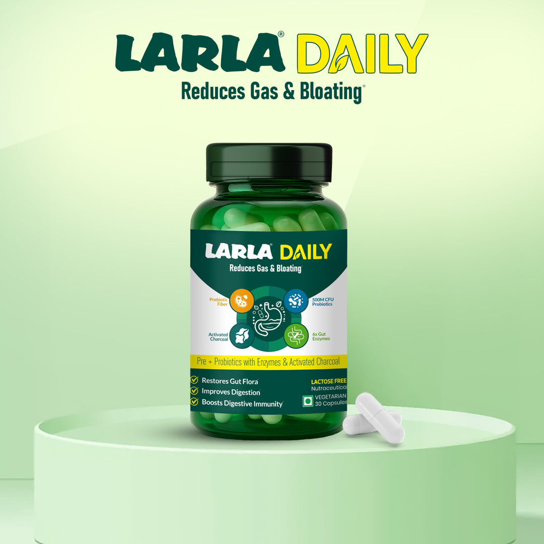Larla Daily Digestive Capsules | Reduces Gas & Bloating | Pre + Probiotics with Enzymes & Activated Charcoal | Lactose Free Nutraceutical | Supports Digestion & Gut Health | 30 Veg Capsules