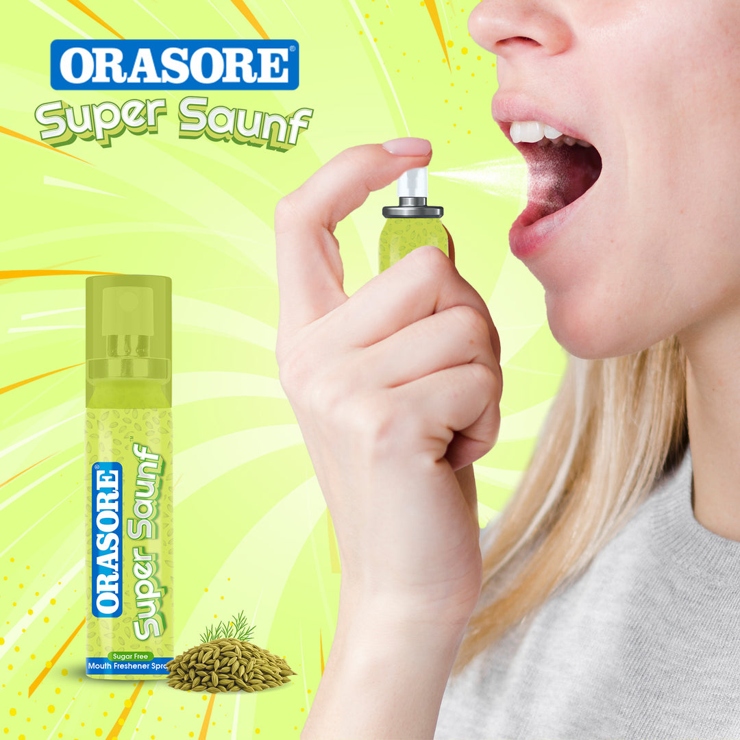 Orasore Super Saunf Sugar Free Mouth Freshener Spray 15g | Instant Bad Breath Solution with Long-Lasting Freshness | 200+ Sprays | Alcohol-Free, Pocket Friendly & Refreshing Sounf Flavour (Pack of 2)