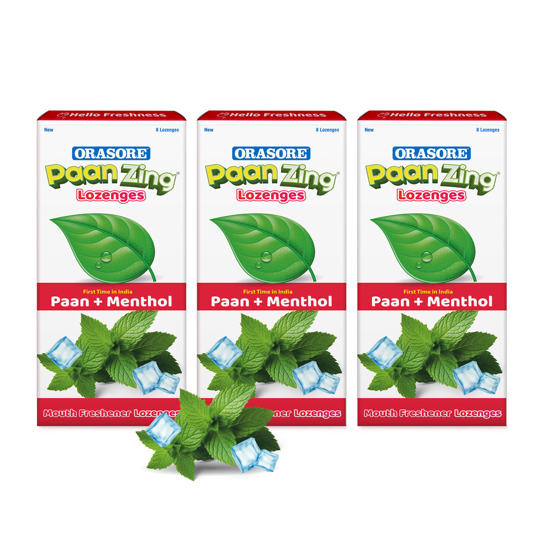 Orasore PaanZing Lozenges | First Time in India Paan + Menthol Mouth Freshener | Instant Fresh Breath | 8 Lozenges (Paan Zing, Pack of 3)