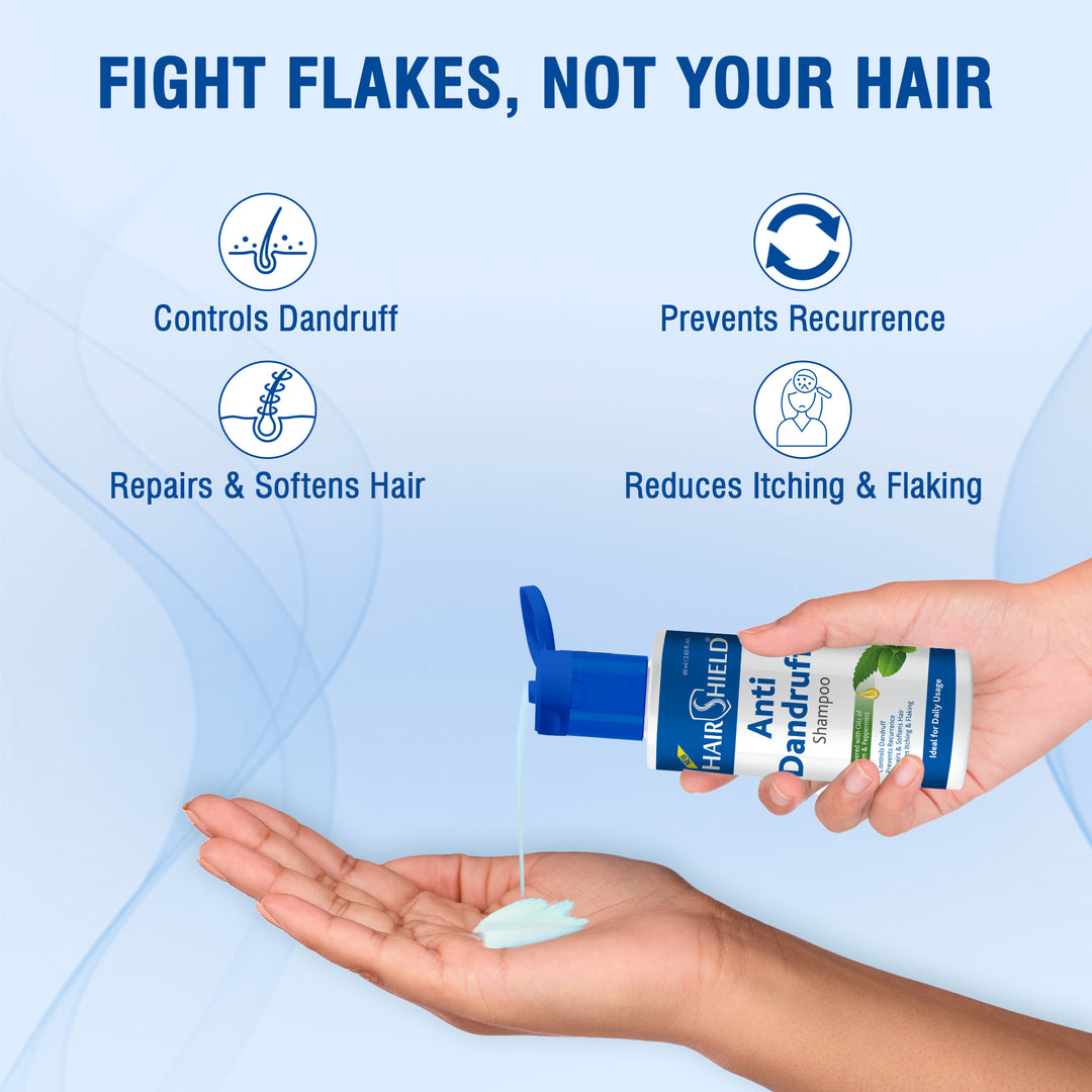 Hairshield Anti Dandruff Shampoo 60ml with Free 10ml Anti Dandruff Cream | Climbazole, ZPTO, Neem & Peppermint Formula | Prevents Recurrence, Hydrates & Conditions Hair | Powerful Duo for Men & Women